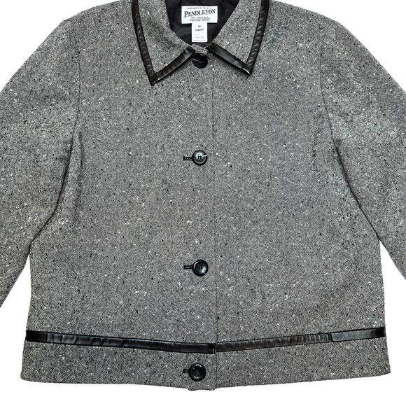 Pendleton Gray Wool Blazer with Faux Leather Trim Size 10 - Picture 2 of 11